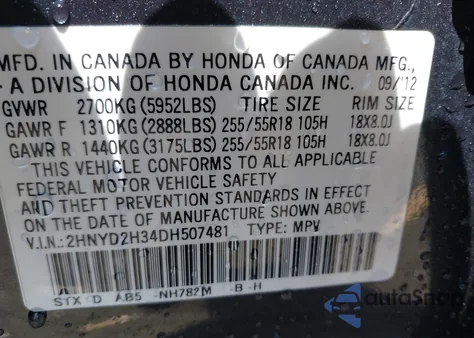 2013 Acura Mdx Technology Package z USA, uszkodzony, nr VIN 2HNYD2H34DH507481